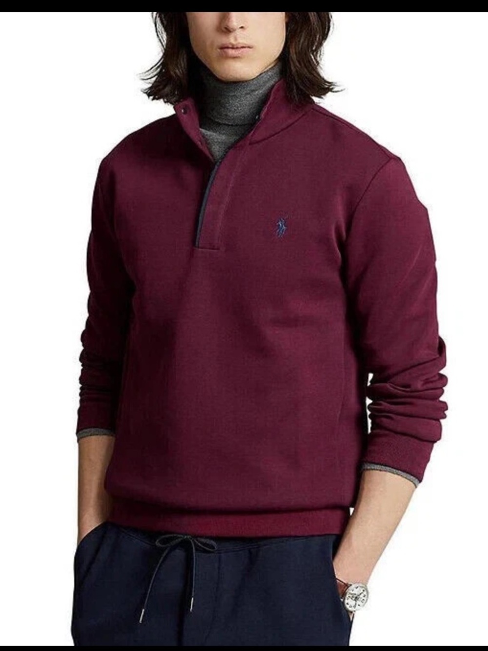 Polo Ralph Lauren burgundy maroon double knit quarter snap pullover L Large